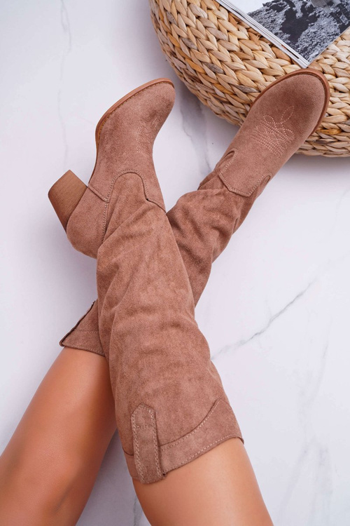 Women's Knee High Boots Suede Beige Lemane
