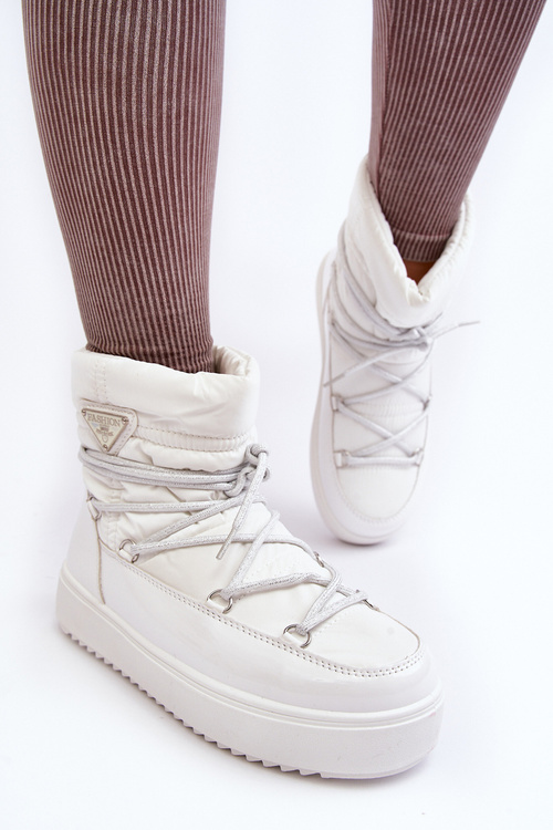 Women's Snow Boots with Platform and Lace-up White Fleure