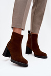 Women's Ankle Boots Made of Natural Suede on Heel Vinceza 91141 Brown