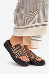 Ladies Sandals On Platform And Low Wedge With Decorative Detail Zebra Black-Beige Saqesse