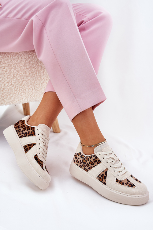 Women's Sneakers with Leopard Print on Platform Beige Nativira
