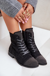 Embellished ankle boots with flat heel eco suede insulated black Ellieo