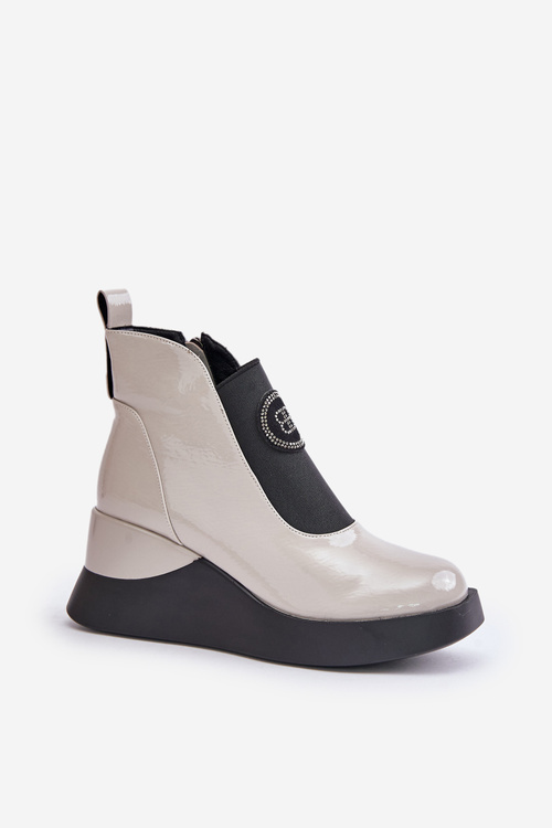 Leather Wedge Ankle Boots D&A MR880-137 Light Gray