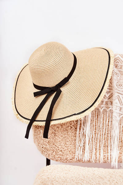 Women's Hat With Black Stripe Light Beige Mady
