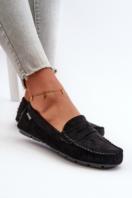 Women's Black Faux Suede Loafers Rerceria