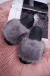 Women's Flip Flops with Fur Grey Black NiceFur
