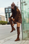 Women's Over Knee Boots On Heels With Gold Detail Brown Carina
