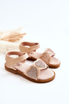 Children's Leather Sandals Brocade Hearts Beige Luisa