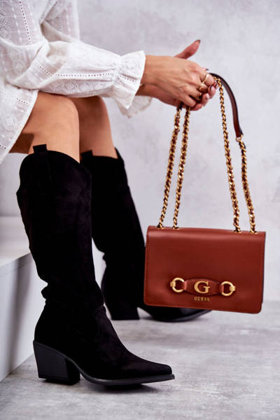 suede cowboy boots Black Casey