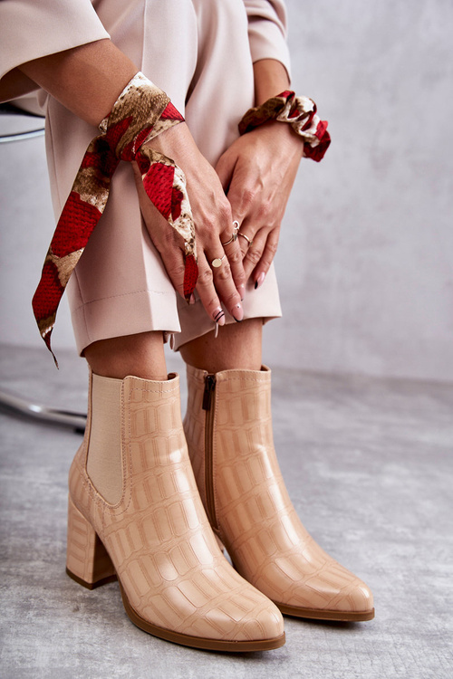 Snake Leather Booties La.Fi 260038BE-XC Beige