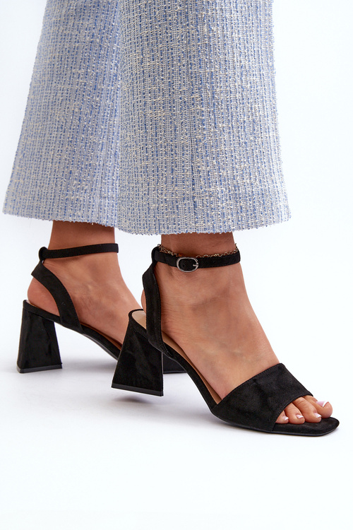 Women Heeled Sandals Made Of Eco Suede Black Vinceza 17328