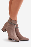 Women's Eco Suede Heeled Boots With Pointed Toes Brown Terivannes