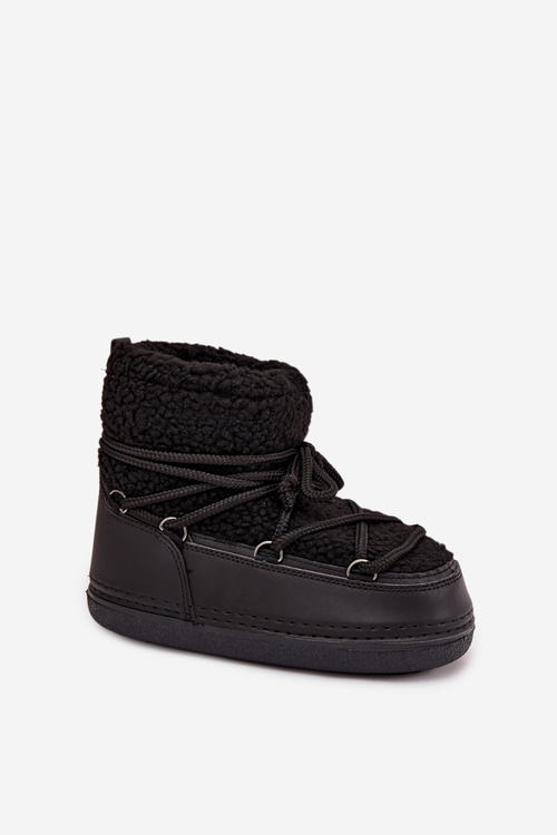 Women's Snow Boots with Sheepskin Type Fur Laced Black Belira