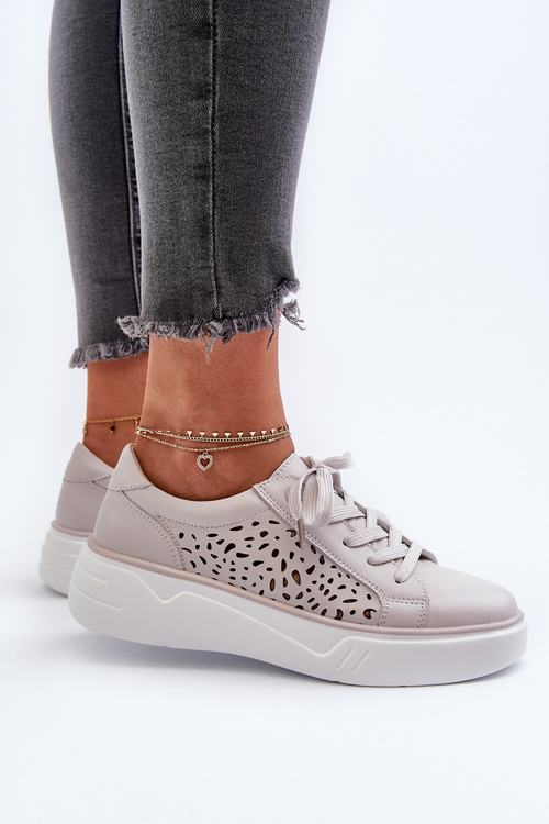 Sneakersy Ażurowe Na Platformie Skóra Naturalna Szare Peilaeno 24SP18-6880