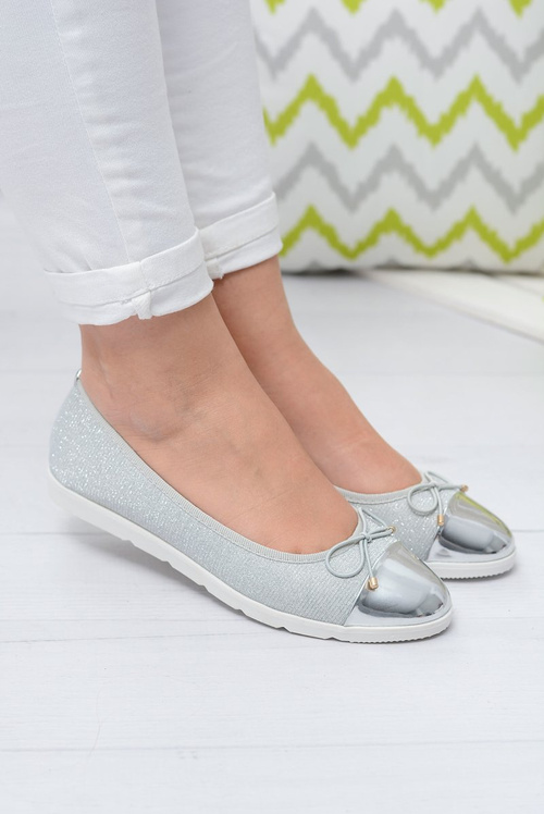 Srebrne Brokatowe Balerinki Slip On Laya