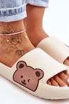 Women's Light Foam Slippers Bear Motif Beige Parisso