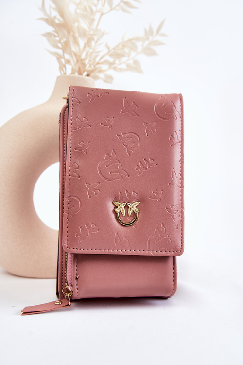 Fashionable Handbag Wallet 2in1 With Embossing Pink Savano 