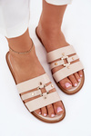 Flat Women's Slippers With Golden Detail Beige Noroti