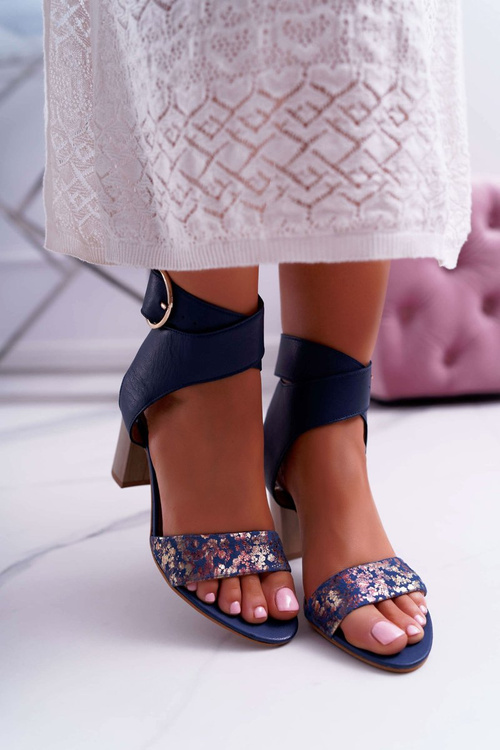 Leather Women's Maciejka Stiletto Sandals Navy Blue 03597