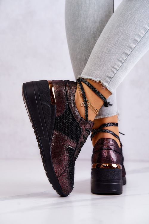 Leather Mesh Wedge Sneakers S.Barski Black