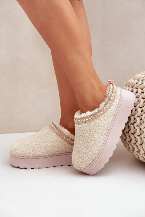 Damskie Śniegowce Z Haftem Na Platformie Jasnobeżowe Tirissa