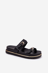 Women's Smooth Platform Slippers With Straps And Buckles Black Ziferte