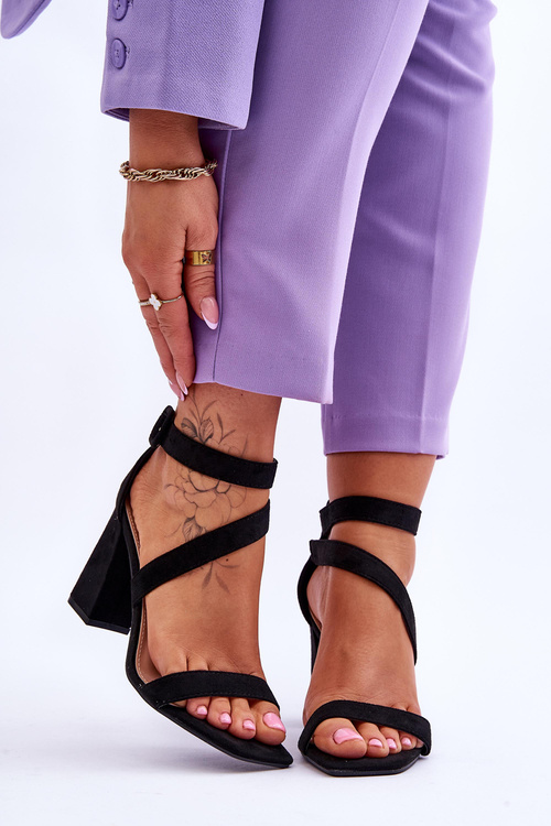 Women's Suede Heel Sandals Black Lanes