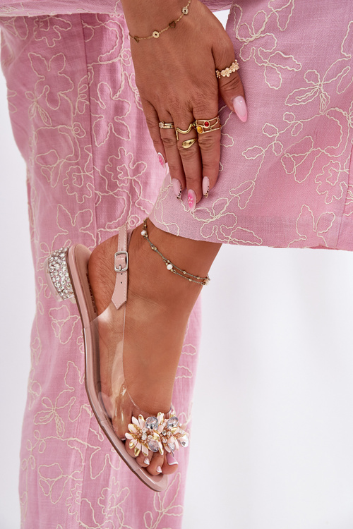 Sandały Transparentne Niski Obcas Zdobienie Różowe D&A MR51-709