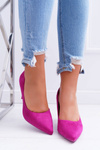 Ladies' Suede Pointed Heels Fuchsia Cream