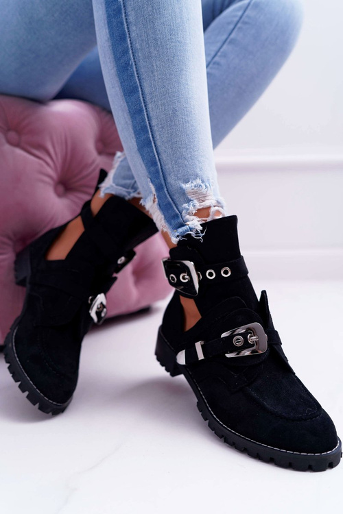 Lu Boo Black Suede Rock Girl Cutout Booties