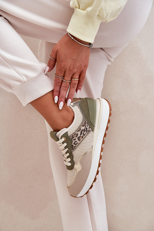 Women Sports Shoes With Panther Print On Platform Green Davinara