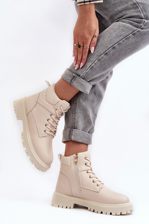 Women's Zipper Fleece-Lined Boots Beige Gremiva