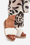 Womens Platform Slippers With Decorative Flowers White Tessara