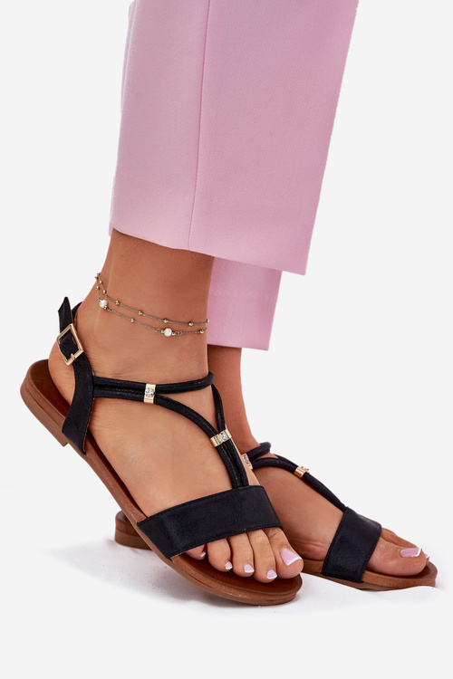 Women's Flat Sandals With Straps S.Barski KV51-120 Black