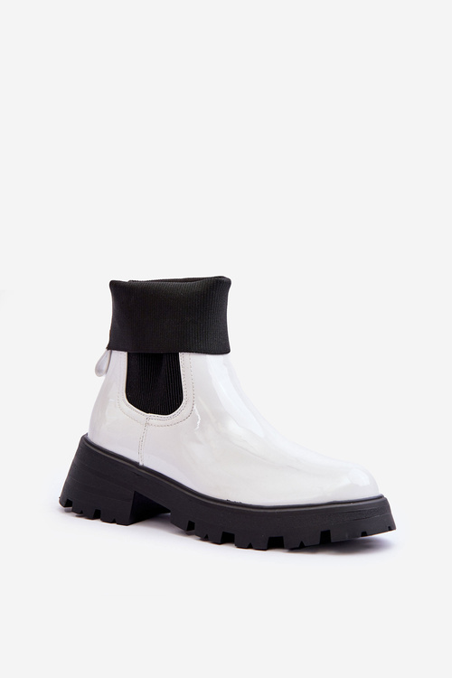 Women's Lacquered Ankle Boots White Pavo