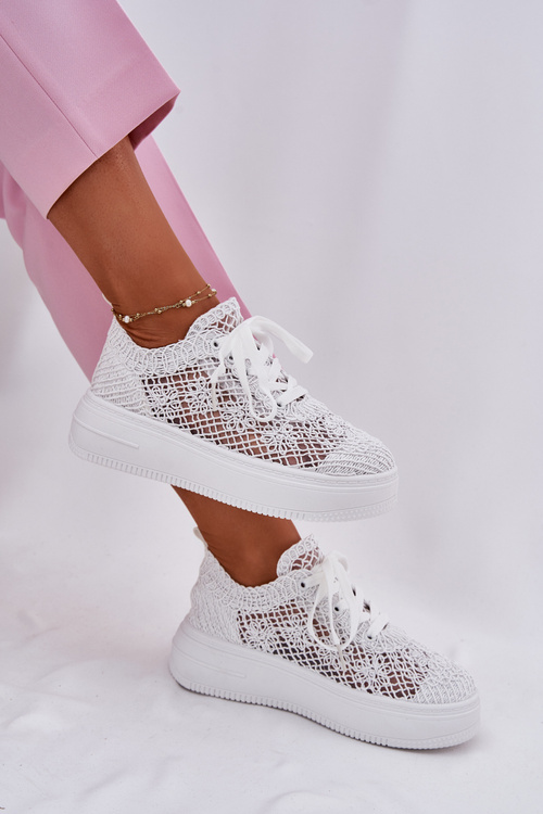 Women's Platform Sneakers With Crochet Upper White Mirietto