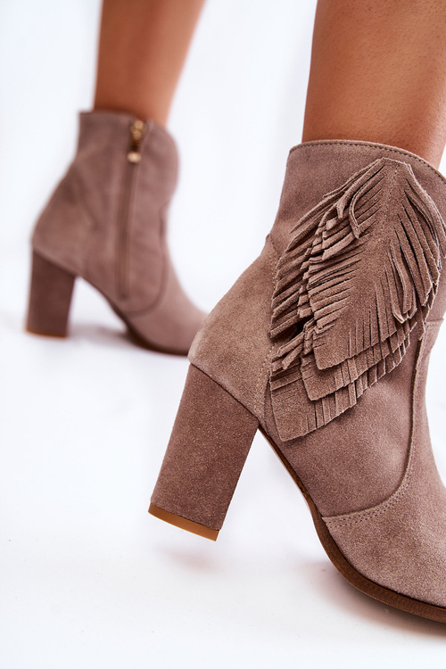 Women's Suede Booties Lewski Shoes 3093 Cappucino