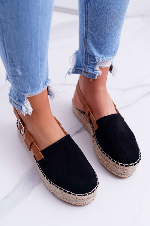 Women's Suede Platform Espadrilles Black Parteno