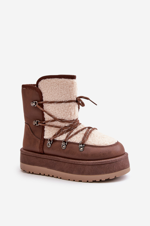 Women's Snow Boots On Platform With Lacing Brown Riaviana