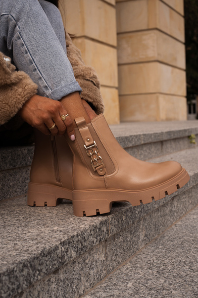 Warm Women's Boots Eco Leather With Golden Decoration Beige Erivianes