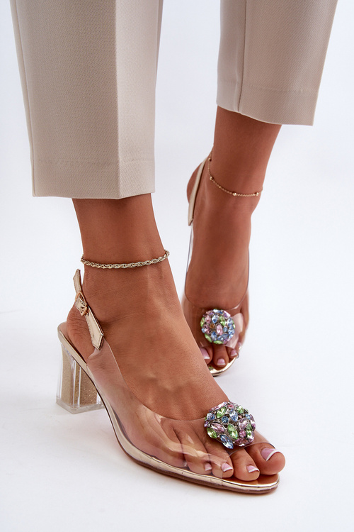 Sandały Transparentne Z Ozdobą Na Słupku D&A MR38-454 Złote