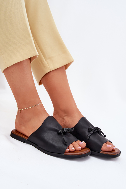 Women's flat sandals with decorative tying black Norela