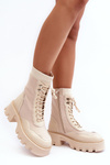 Botki Workery Sznurowane Masywne Beżowe Seloma JJ22