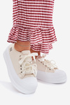 Women's Platform Sneakers With Decorative Lacing Beige Tivora