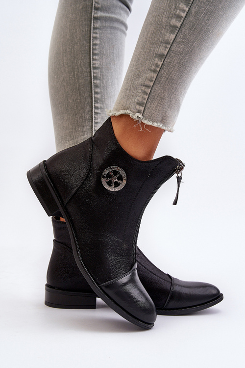 Women's Ankle Boots with Flat Heel and Zip Beige Loratie