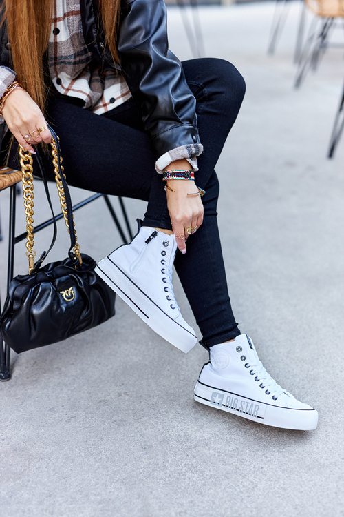 Trampki Wysokie Platforma Suwak Big Star Białe II274014