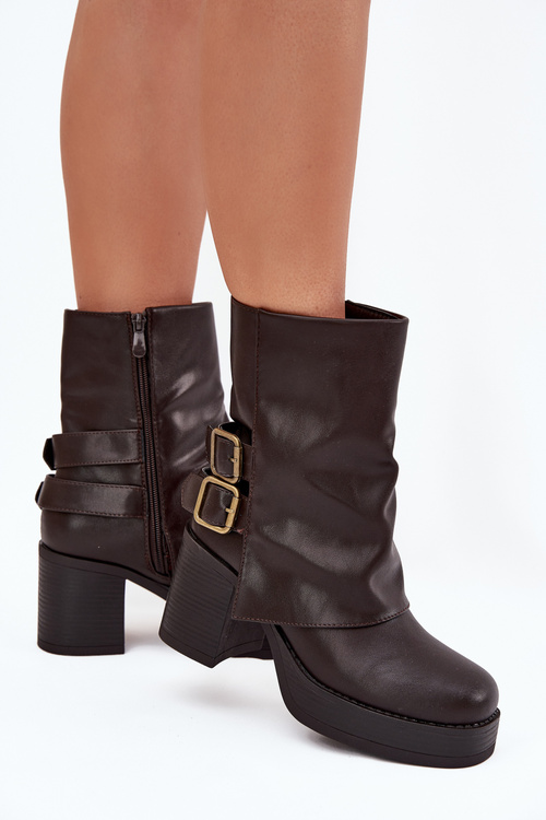 Women's Heeled Ankle Boots With Buckles Chocolate Marena