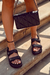 Women's Leather Sandals With Decoration Black Elly 