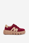 Damskie Sneakersy Platforma Zamsz Bordowe Vinceza 79561