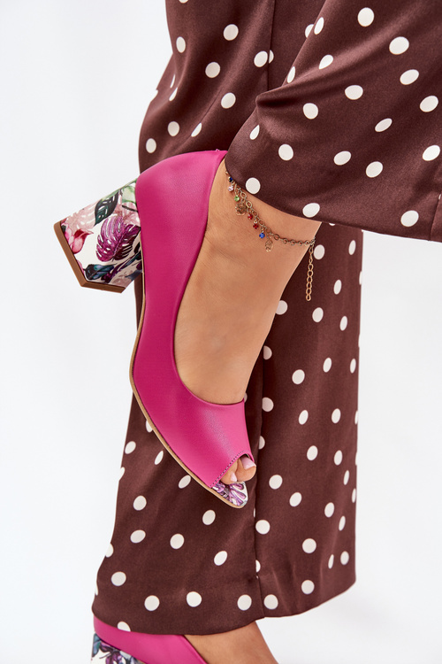 Leather pumps with decorative heel Fuchsia Lewski Shoes 2608/K
